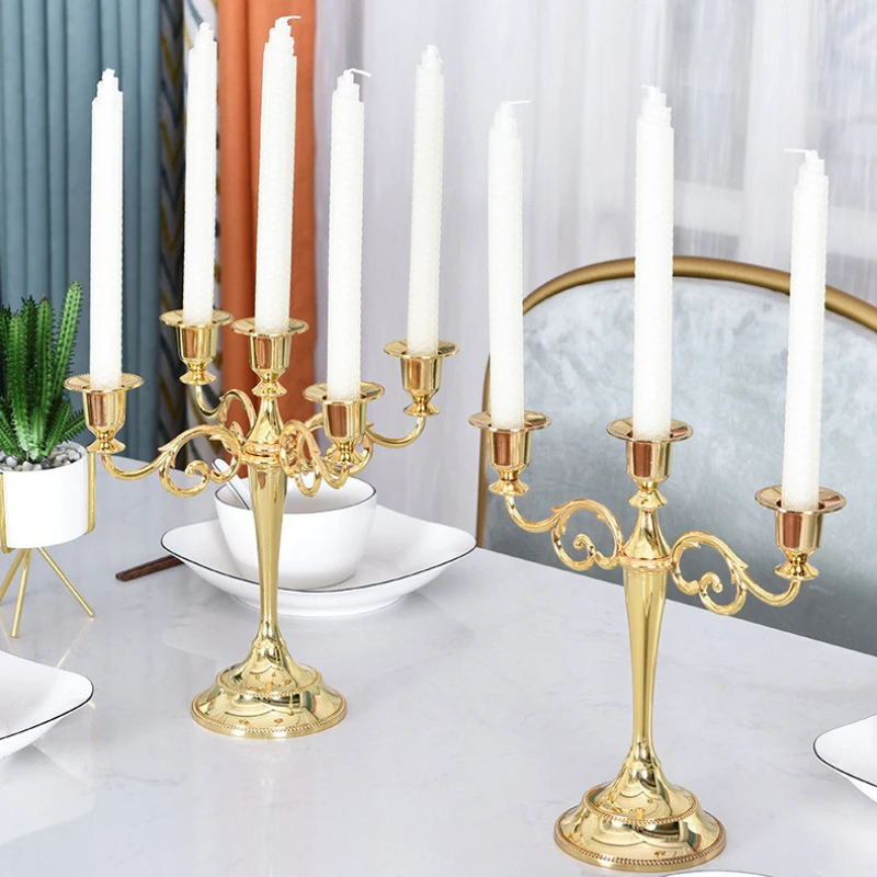 

European Style Simple Romantic Golden Metal Candlestick Home Wedding Western Restaurant Festival Party Decoration Candle Holder