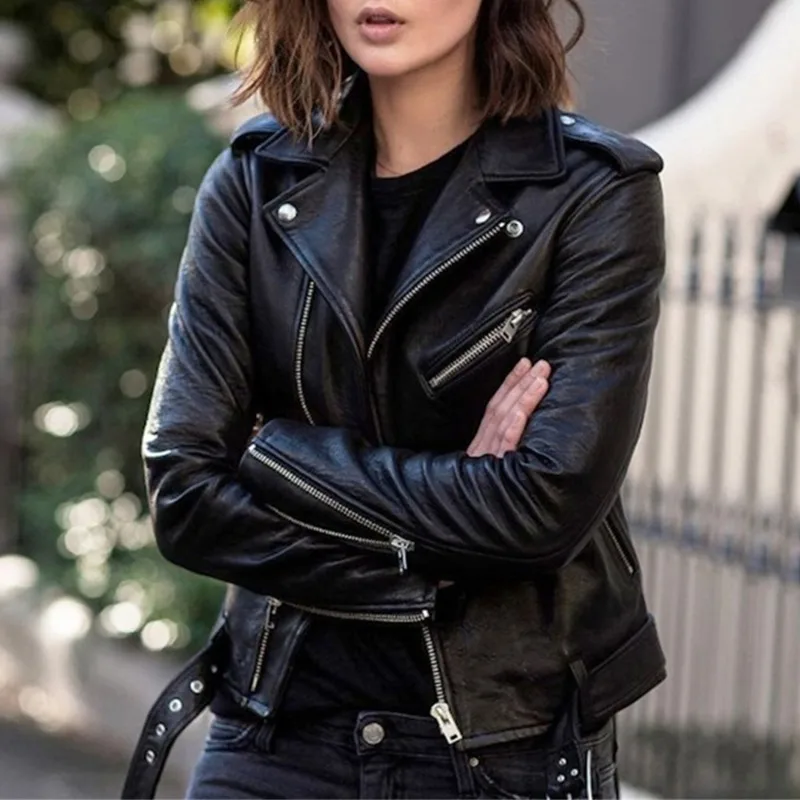 

Women Bike Coat Faux Leather Outwear Zipper Outfit Spring Autumn Wome Fashion Short Thin Female Jacket Coat Motorcycle Jacket
