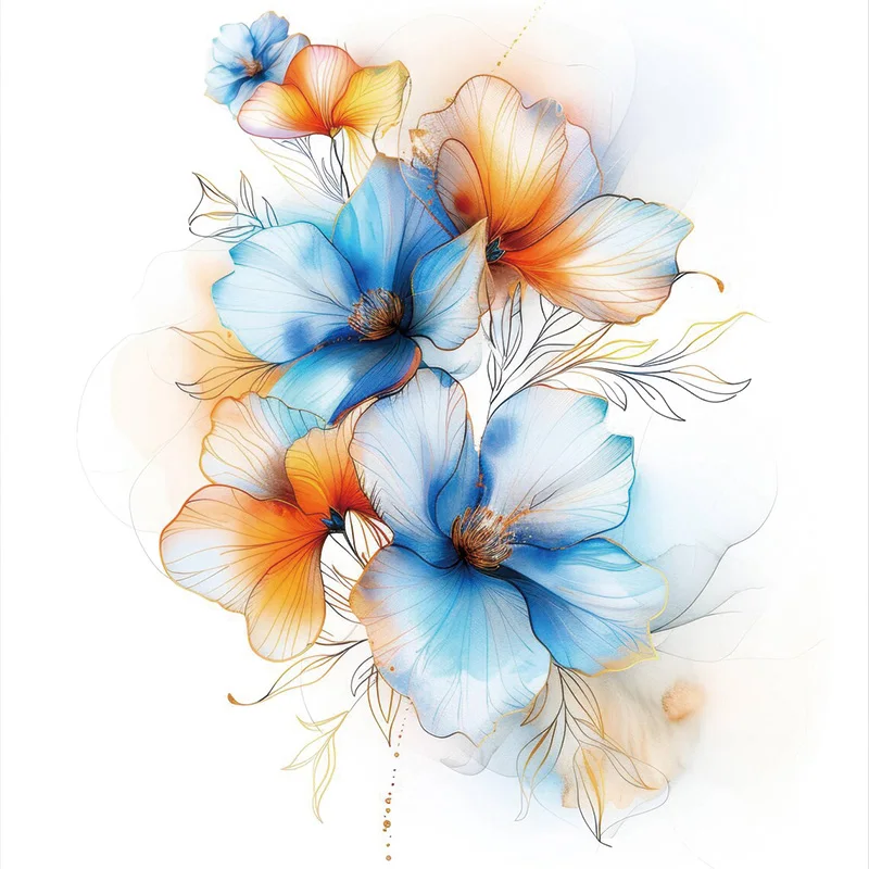 

Абстрактные синие золотые цветы наклейки для дома