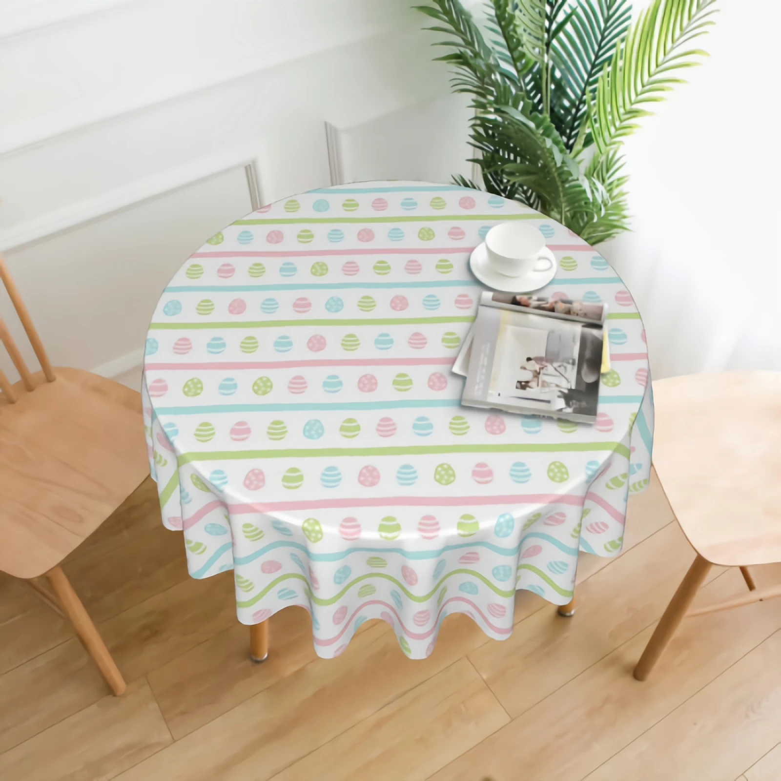 

Круглая скатерть в полоску с пасхальными яйцами, 60 дюймов