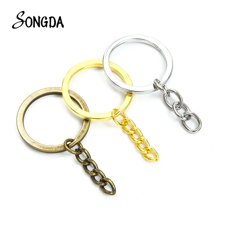 

5pcs Antique Gold Color Key Ring Bronze Silver Plated Long Round Split Keychain DIY Jewelry Making Key Chain Findings Accessory