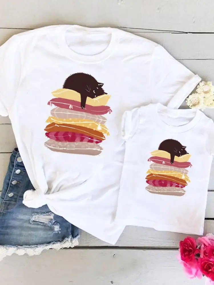 

Cat Pet Sweet Animal Family Matching Outfits Women Love Kid Child Summer Mom Mama Mother Tshirt Tee T-shirt Clothes Clothing