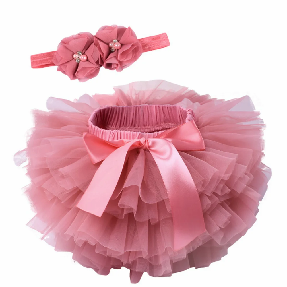 Baby Girls Tulle Tutu Bloomers Infant Newborn Diapers Cover 2pcs Short Skirts+Headband Set Girls Skirts Rainbow Baby Skirt