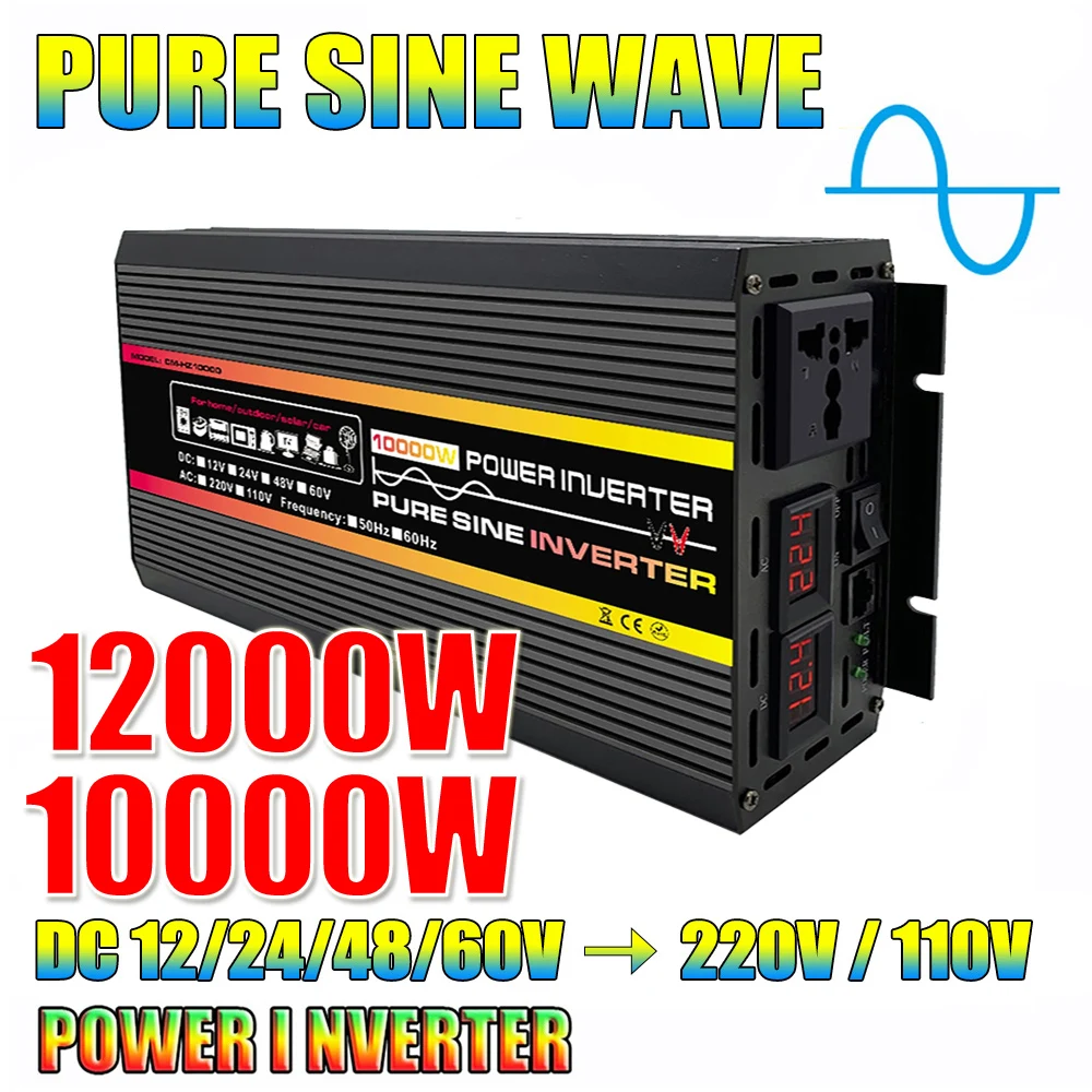 

Pure Sine Wave Inverter 10000W/12000W LED Display Car Inverter Converter Voltage Transformer DC 12/24/48/60V TO AC 220V 110V