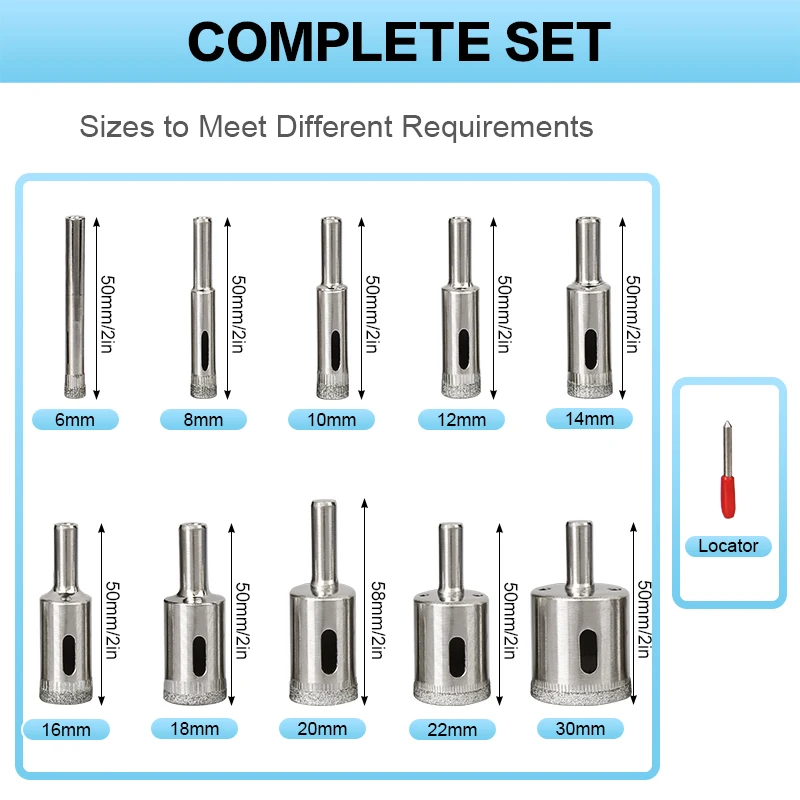 

10 шт. алмазные сверла 6 мм-30 мм для керамической плитки, набор сверл для фарфора