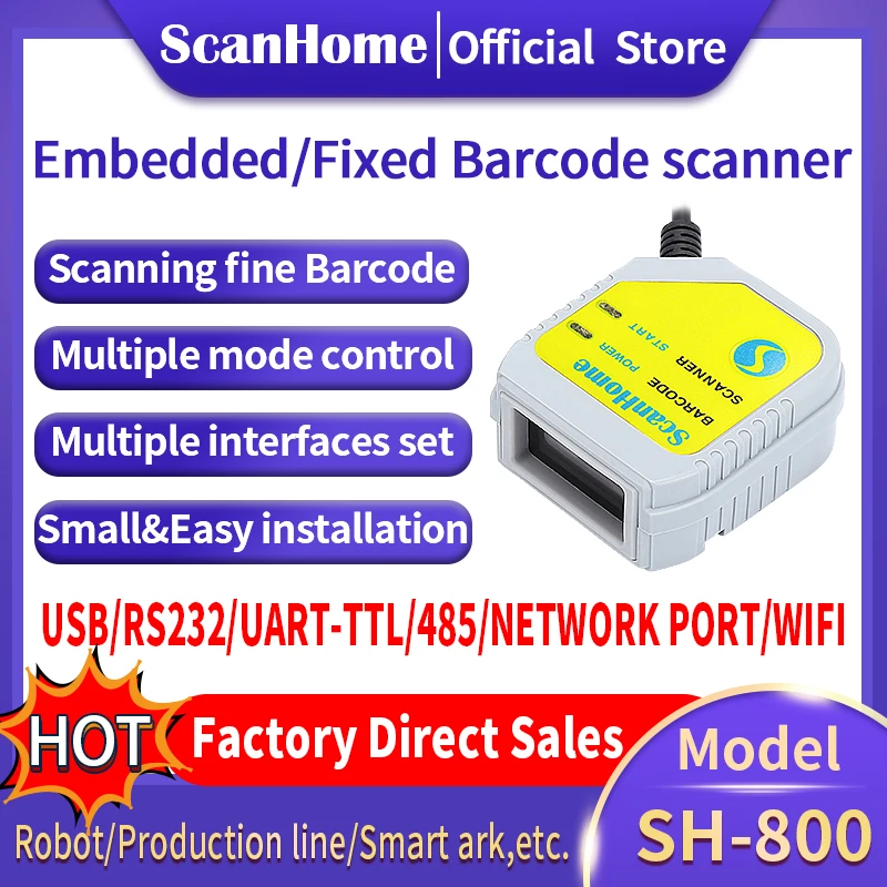 S Embedded Barcode Readers Engine Usb Rs232 1d/2d Qr Pdf417 Dpm Hands-free Scanning Sh-800