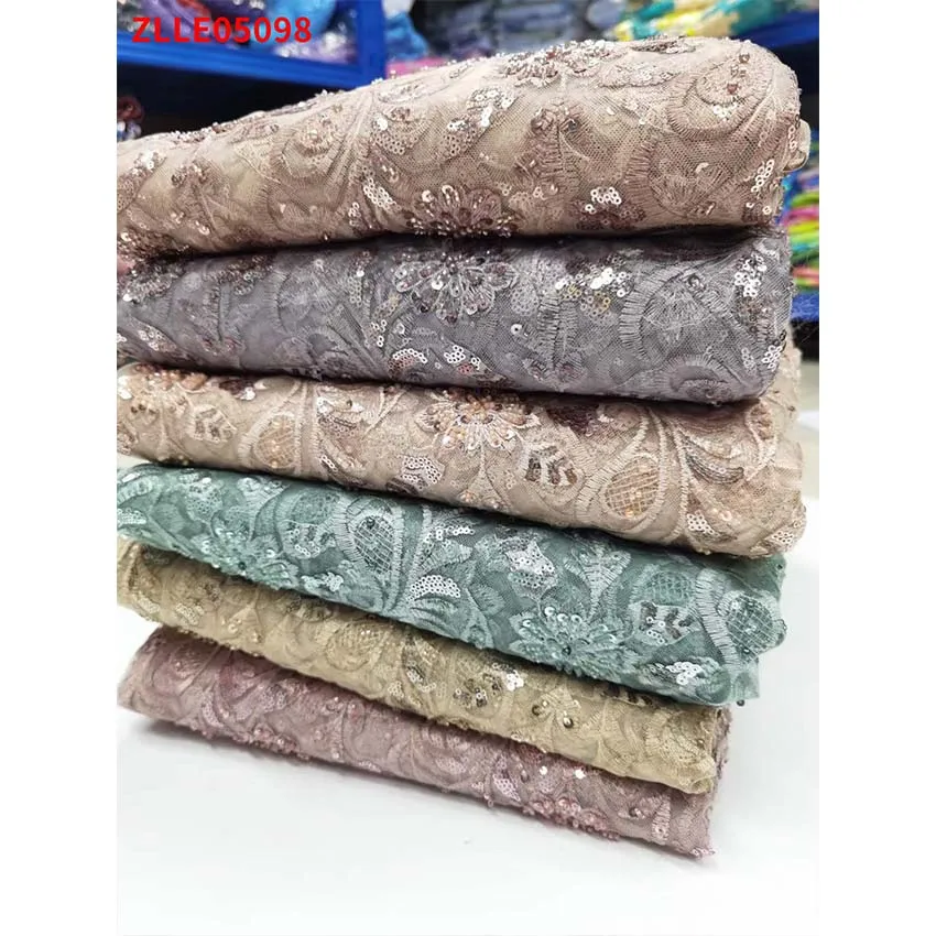 

Оптовая продажа, кружевная швейная одежда, роскошные нигерийские тюлевые бусины, блестки для женского свадебного платья ZLLE05098 a