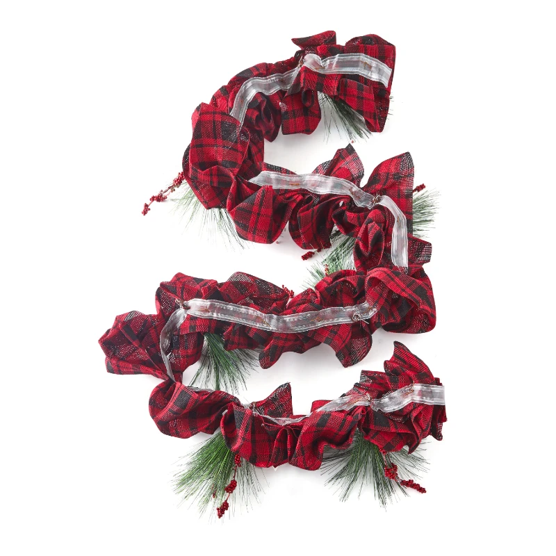

Plaid Fabric Garland, Red & White, 9 Foot