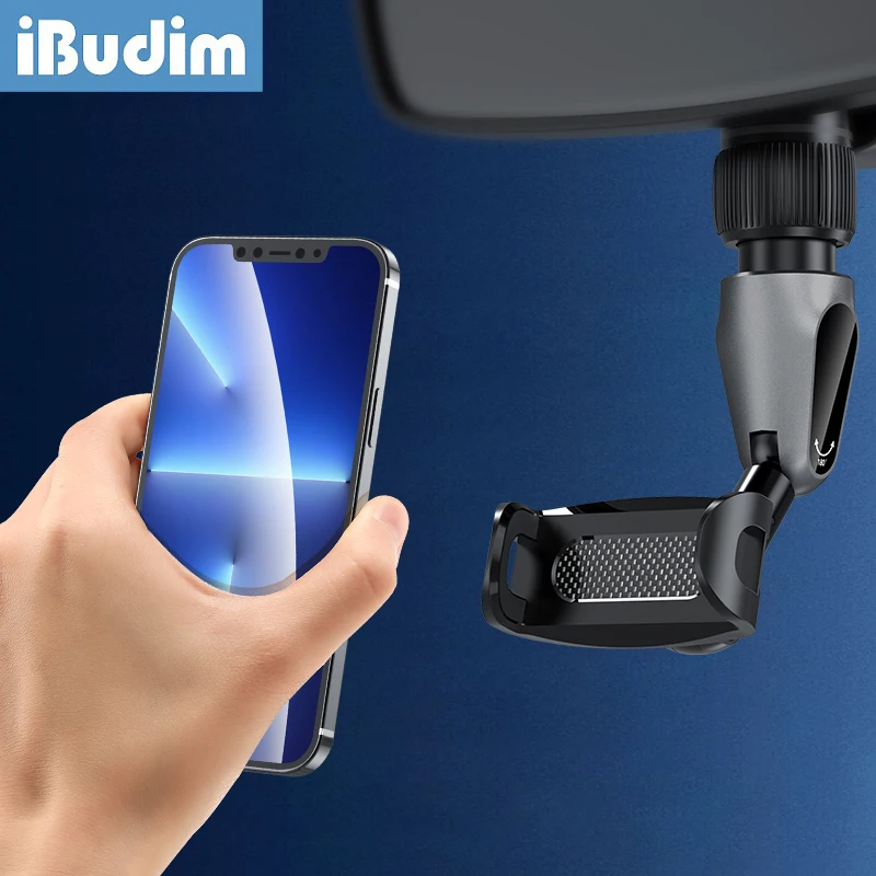 

iBudim Universal Car Phone Holder 360 Degree Rotatable Car Rearview Mirror Mount Cell Mobile Phone Holder Clip Auto GPS Bracket