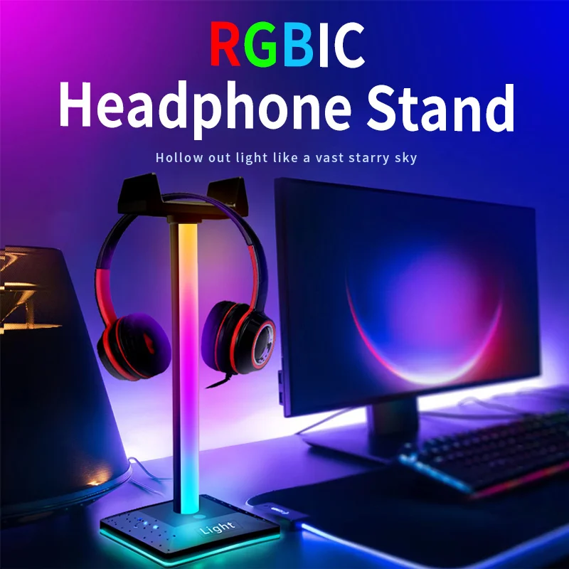 Dreamcolor Lights With Type-c Usb Ports Headphone Holder For