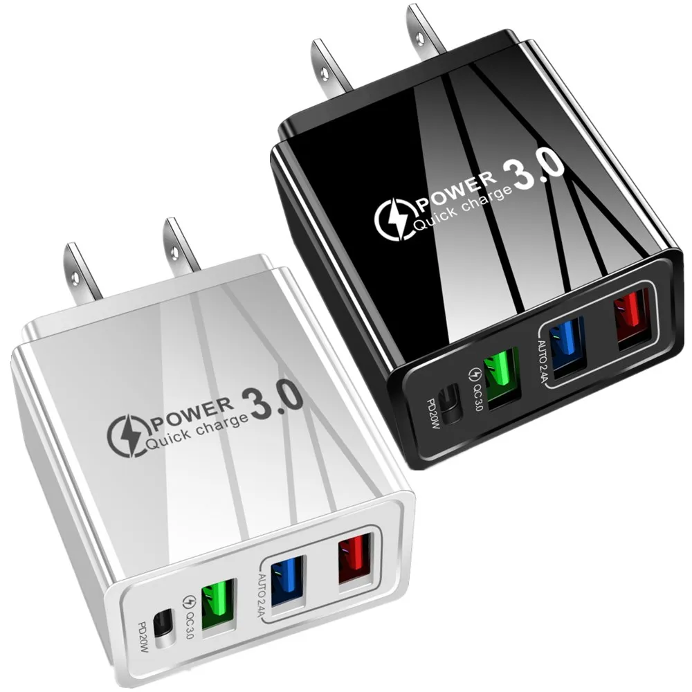 

200pcs/lot 20W 4Ports USb-C Type c PD Wall Charger Portable Power Adapters For IPhone 12 13 Samsung htc lg android phone