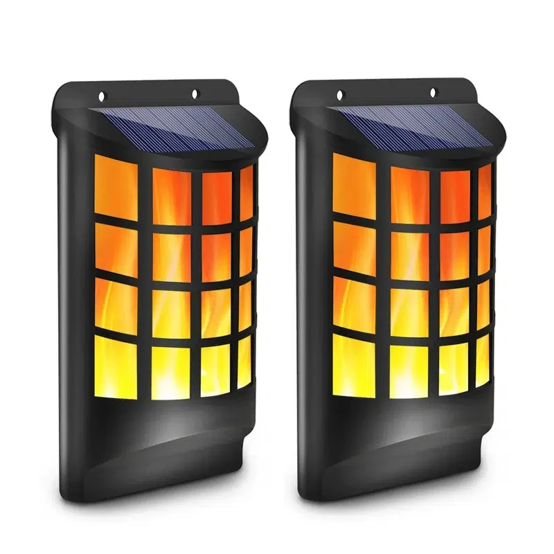

LED Solar Powered Flickering Flame Wall Light Outdoor Waterproof Flickering Solar Flame Wall Lights with Light-Sensor