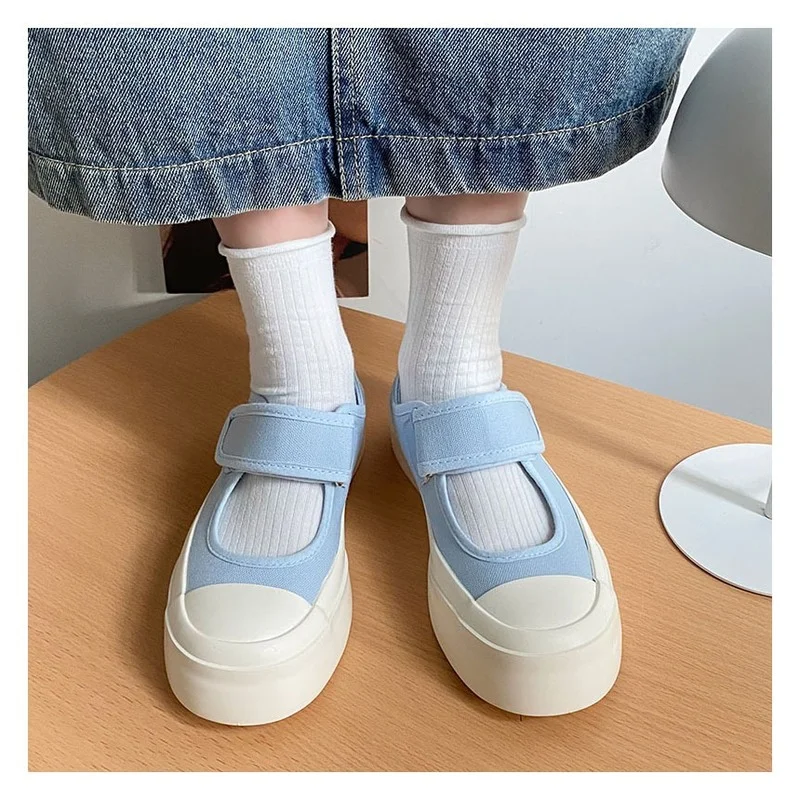

Thick-soled Mary Jane Shoes Women's 2022 Big Toe Canvas Shoes Muffin Bottom Shallow Mouth Two-footed Small White Shoes