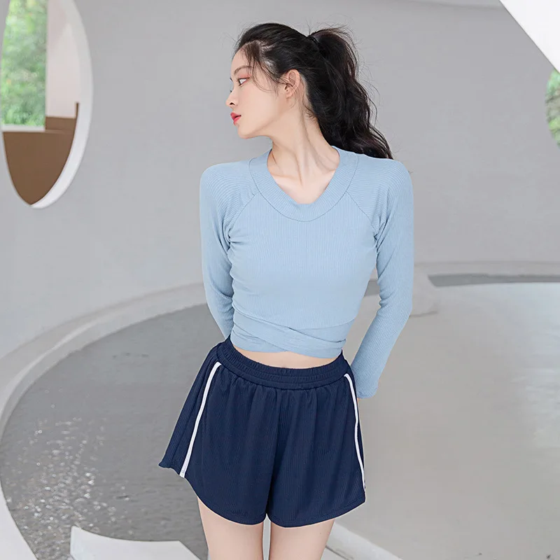 

Swim Suit For Women Plus Size Swimwear 2022 Two-Piece Swimsuit Push Up Korea Female New Bikini Hot Long Sleeve Print Polyester