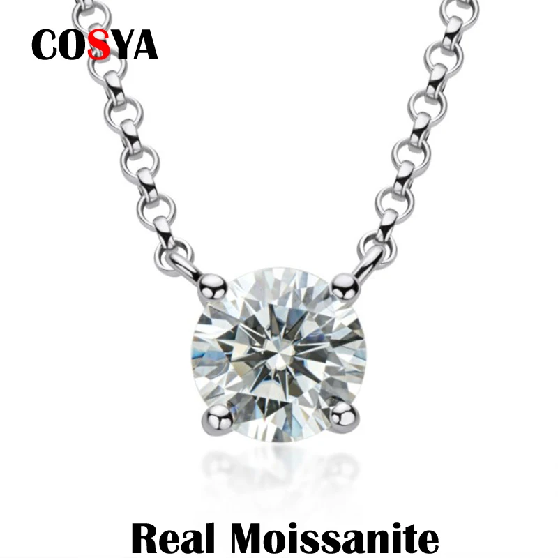 

COSYA 925 Sterling Silver1 Ct D VVS1 Classic Round Diamond with GRA Moissanite Pendant Necklace for Women Wed Engagement Gifts