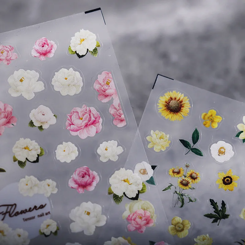 

1 Sheet 5D Realistic Various White Pink Yellow 3D Blossoming Flowers Adhesive Nail Art Stickers Decals Manicure Charms Suppliers