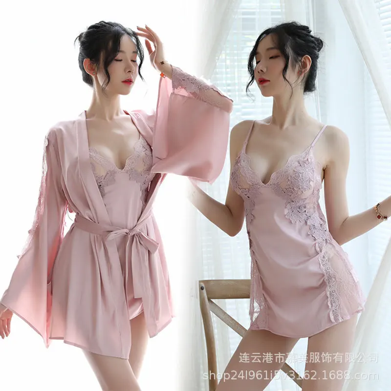 

Eyelash lace lingerie women's uniform temptation side vents of passion sexy nightgown suits