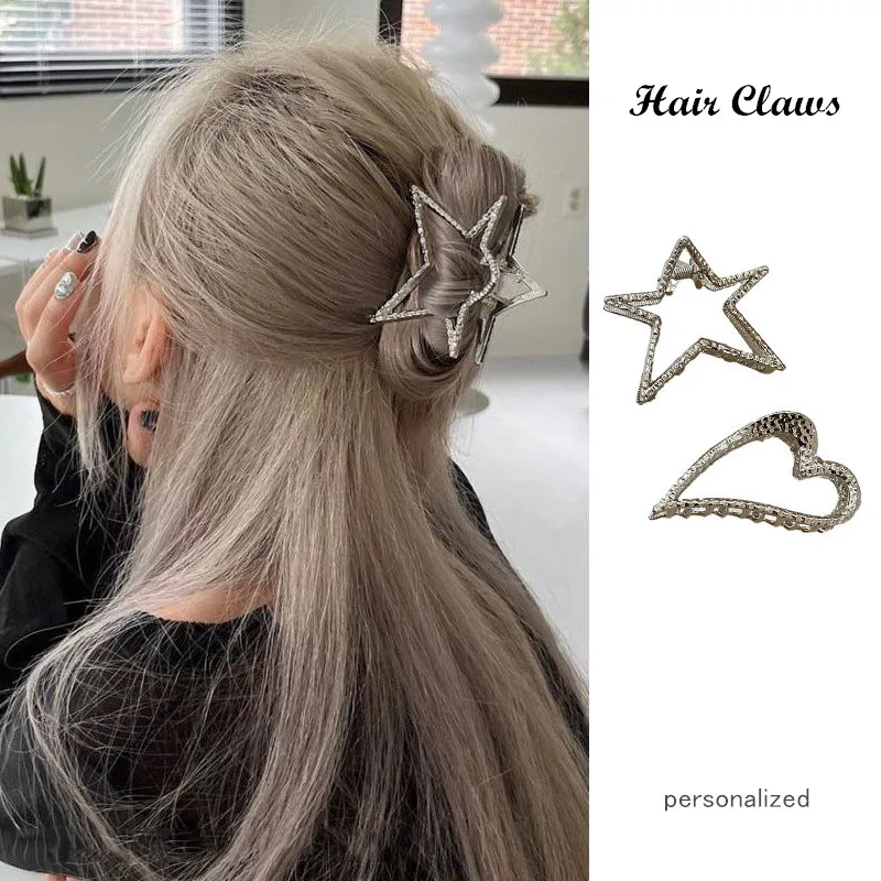 

Y2K Gilrs Sweet Cool Pentagram Hair Claws Headwear 2023 Summer Trendy Korean Star Heart Metal Hair Clip Women Hair Accessories