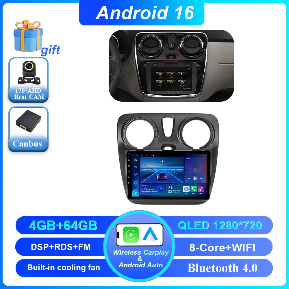 

Автомобиль Android 16 для Renault Dokker Lodgy Dacia 2012-2020 Авто радио Мультимедийный плеер Android Auto Carplay Навигация GPS Wi-Fi