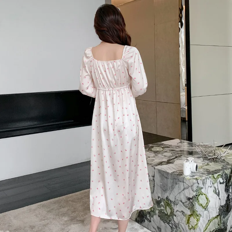 Sleeping Dress Women 2023 New Summer Ice Silk Long Sleeve Large Slim Sleepwear Fairy Home Fur