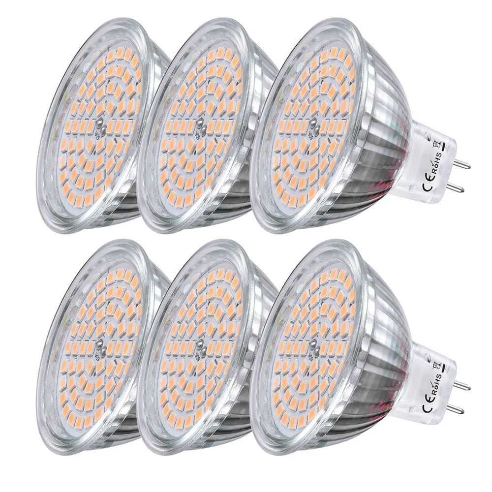 6-Piece MR16 G5.3 SMD LED Bulb Light 4W G5.3 Bi-pin Base Lamp Spotlight Bulb AC/DC12V 110V 220V Warm White =35W Halogen Bulb