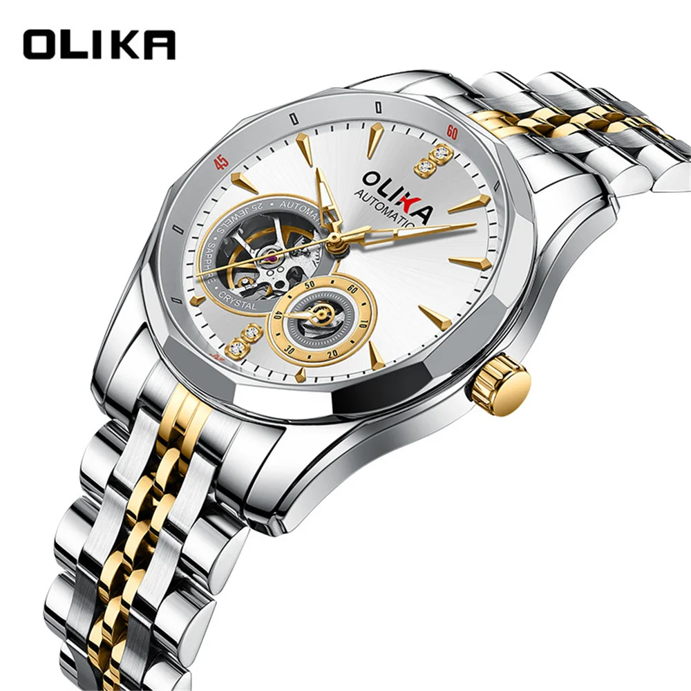 

QSCY OLIKA Watch for Men Man'S Automatic Mechanical Business Waterproof Tourbillon Seagull Movement Steel Belt Men'S Watches