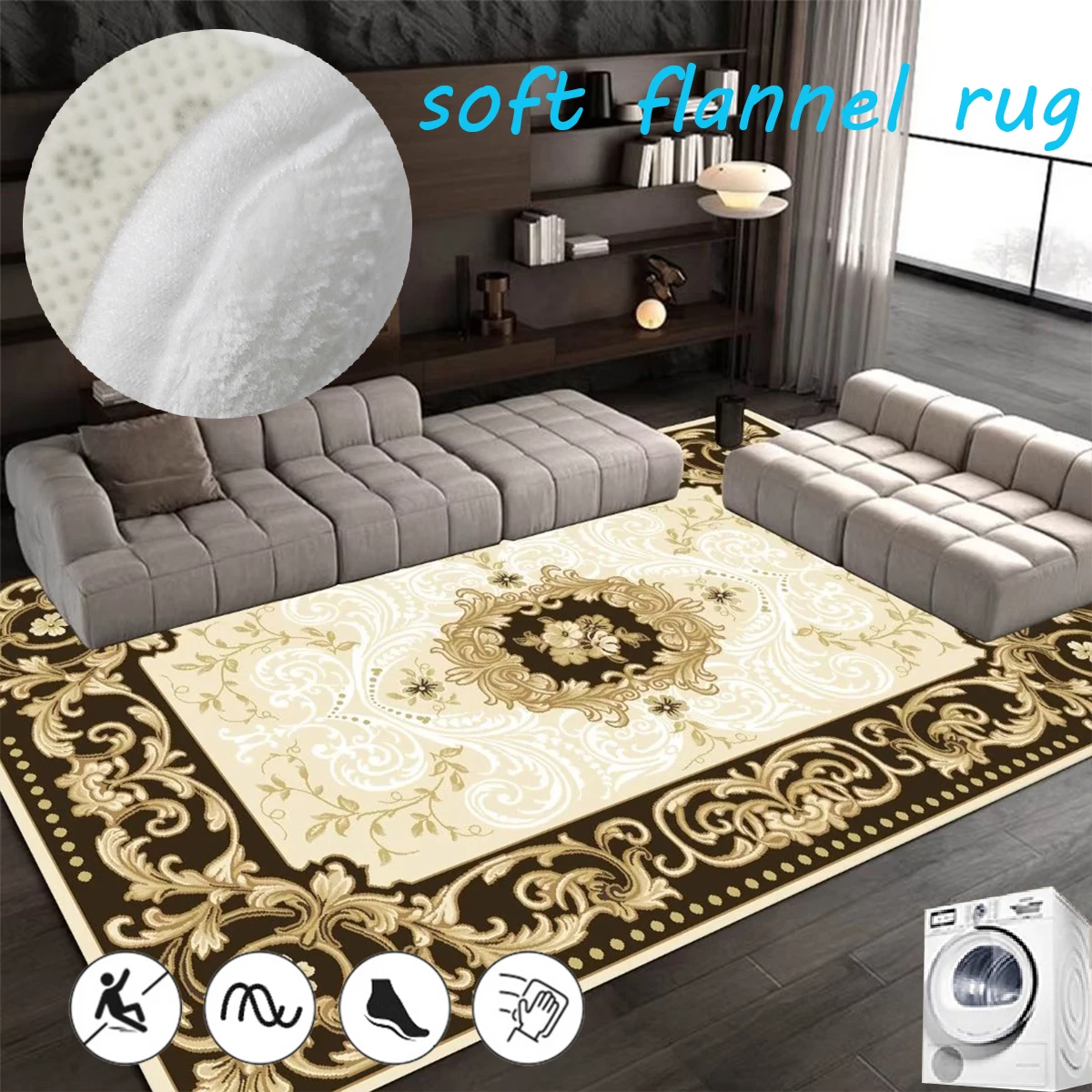 

Rectangular Flannel Carpets for Living Room Retro Style Rugs for Bedroom Decor Soft Non-Slip Cloakroom Mat Washable Lounge Rug