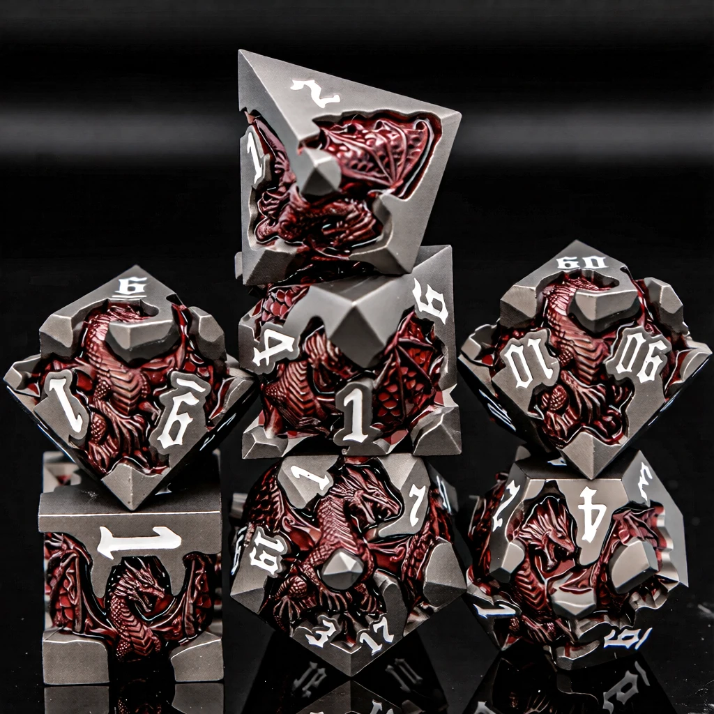 Набор металлических кубиков Dragon DND D6 для настольных ролевых игр D&D, Pathfinder, Black Red RPG, многогранные кубики D20 D&D (art.: 3920dbf53affa) - 3920dbf53affa
