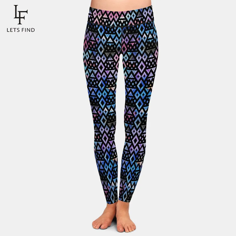 LETSFIND High Quaility Galaxy with Triangles and Geometric Printing Women's Leggings High Waist Fitness Slim Leggings