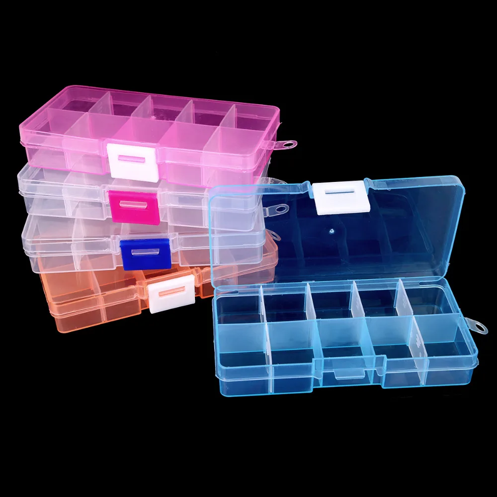 

12.8x6.5x2.2cm Hot Sale DIY Best Organizer Storage Beads Box 10 Slot Plastic Jewelry Adjustable Tool Bins Jewelry Storage Boxes