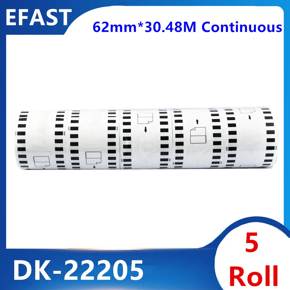 5 Rolls Thermal paper white DK22205 62mm*30.48m continuous thermal paper DK-22205 compatible for Brother label printer QL-500