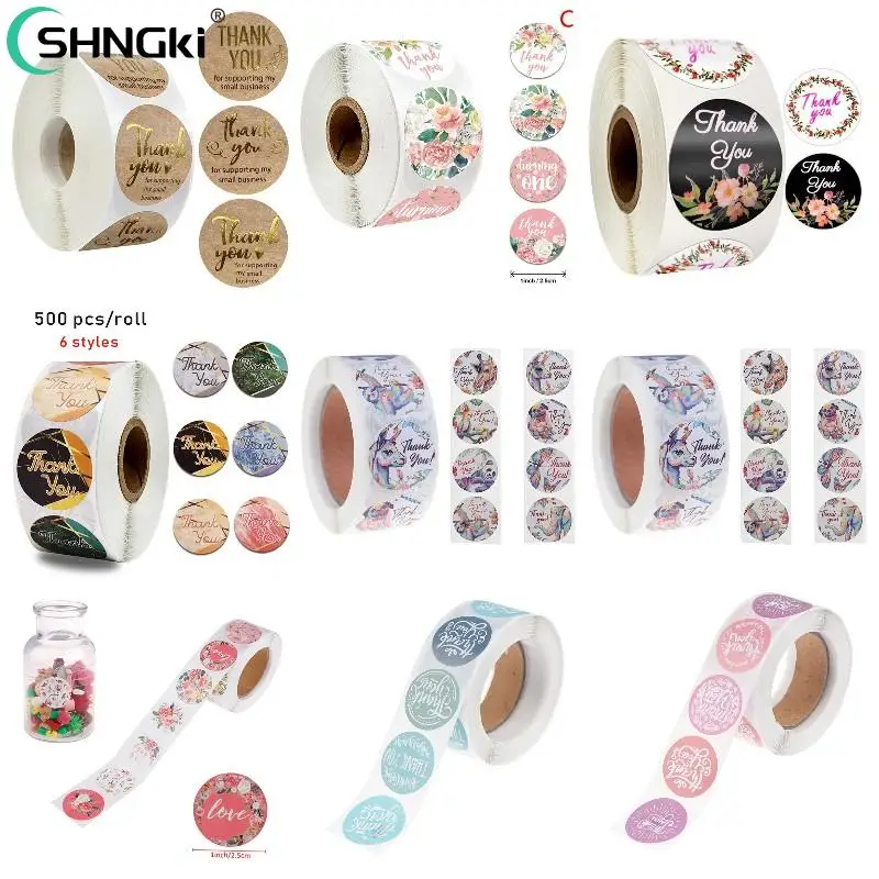 

24/500Pcs/roll Thank You Handmade Heart Design Bronzing Seal Multiple Colour DIY Multifunction Seal Sticker Gift Packaging Label