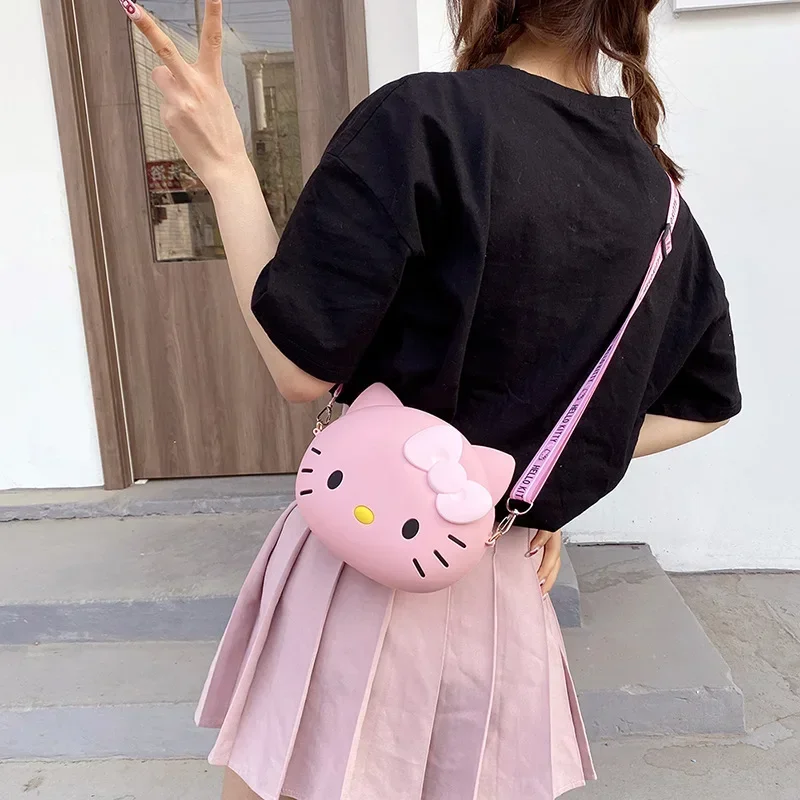 

Hello Kitty Cartoon Silicone Storage Bag New Mini Shoulder Bag Satchel Cat Children's Purse Girl's Supplies Bag
