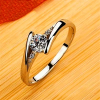 cute female small round zircon stone ring vintage silver color wedding jewelry promise crystal engagement rings for women