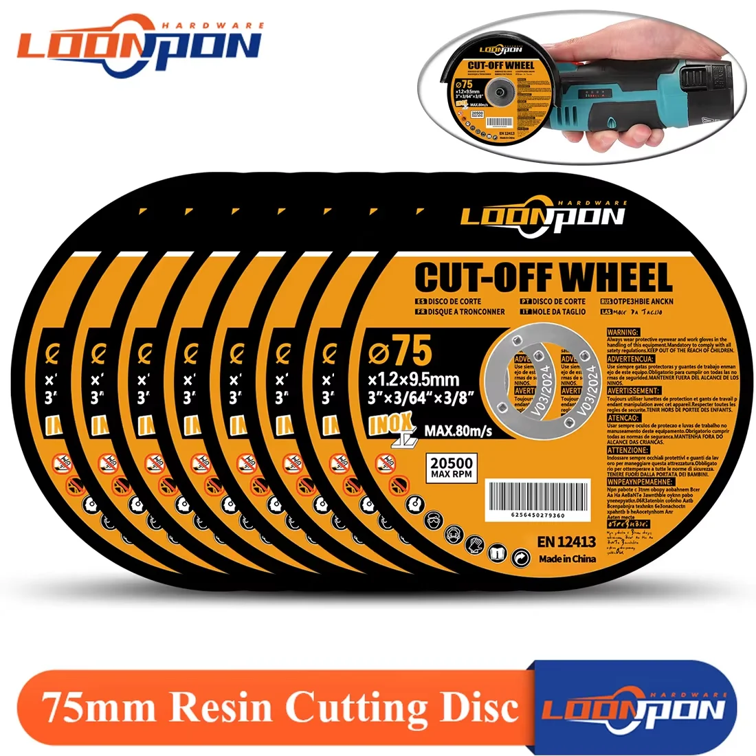 Loonpon 75mm/3 inç reçine kesme diski 9.5mm delik dairesel testere bıçağı kesme çarkı açı öğütücü diskler için Metal paslanmaz çelik