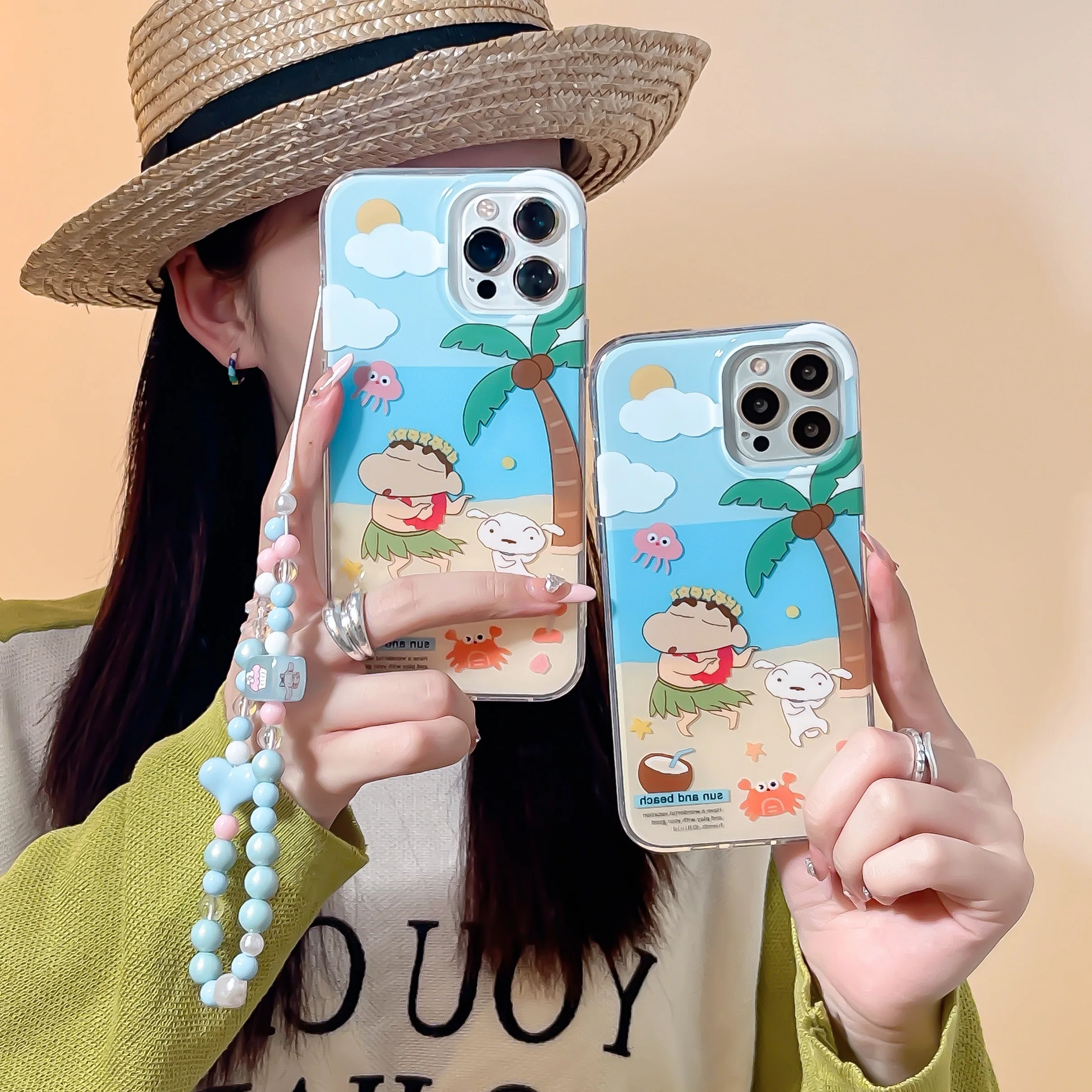 

Cartoon Crayons Shinchans Phone Cases For iPhone 14 13 12 11 Pro Max XR X XS MAX Plus SE 2023 Back Cover pendant with beads