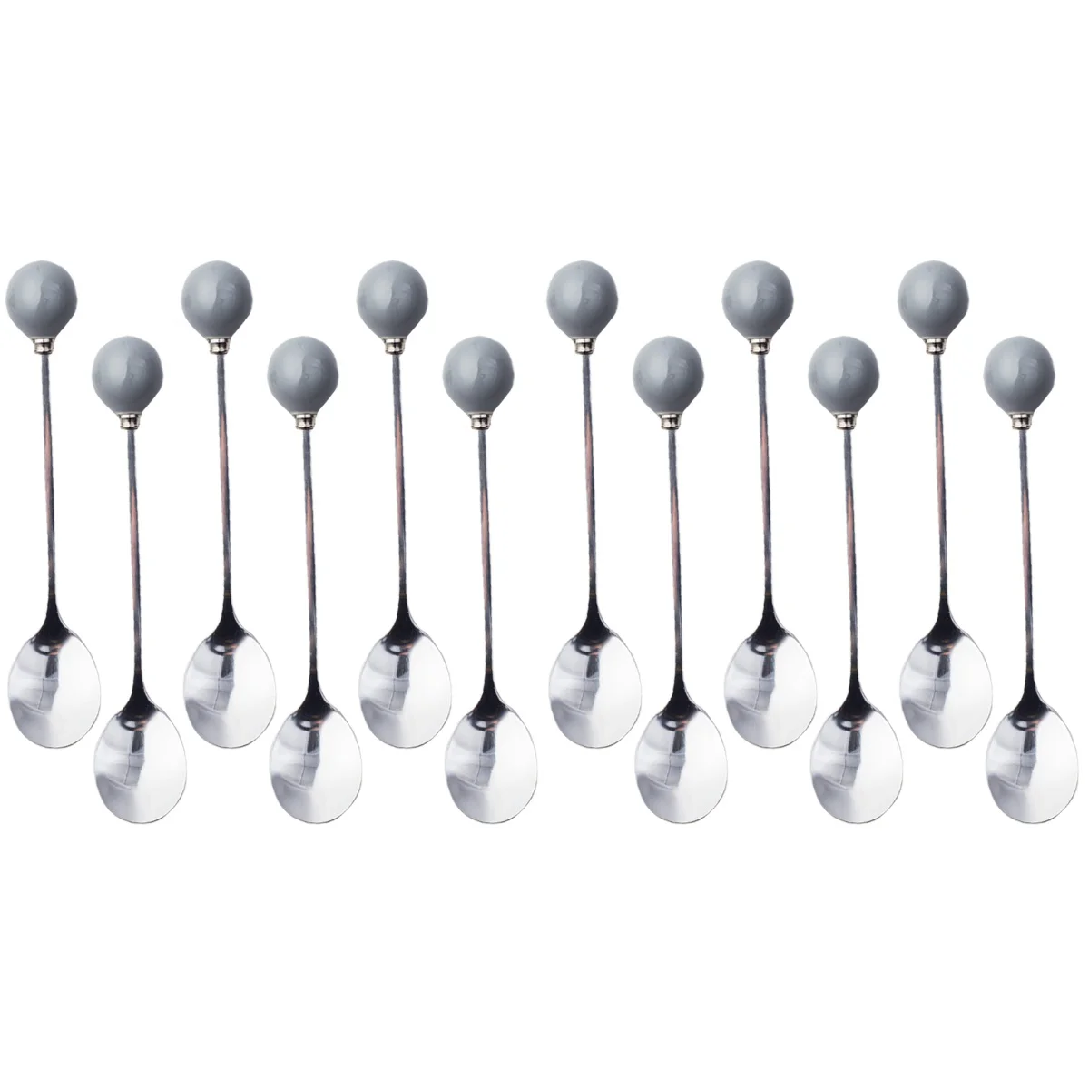 

12 pcs Ceramic Handle Mini Stainless Steel Spoon Flatware Tableware for Cake Coffee Dessert (Grey Spoon)