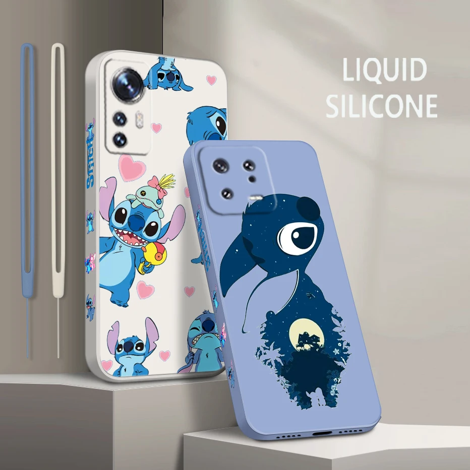 

Stitch Cartoon Lilo Baby For Xiaomi Mi 13 12 12T 11 11T 10 10T 9 9SE Lite Pro Ultra A3 Liquid Left Rope Silicone Phone Case