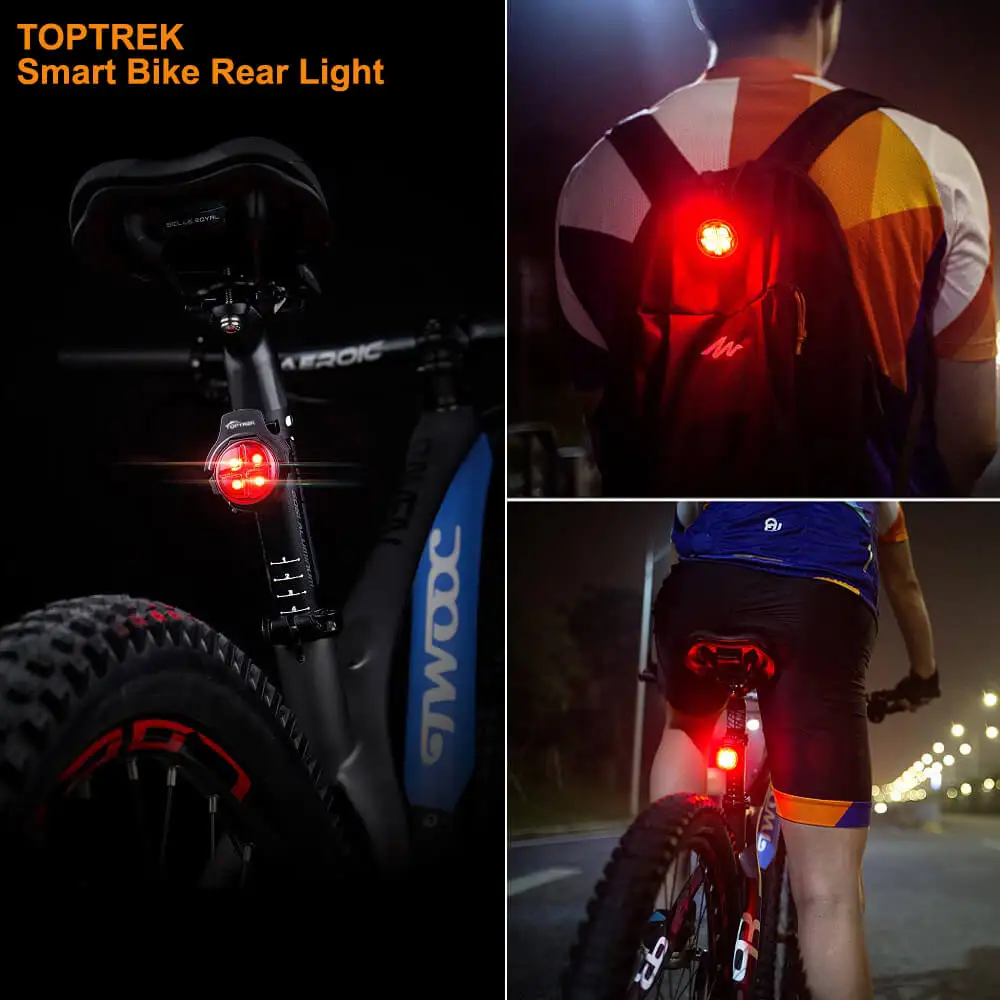 Toptrek Bicycle Smart Brake Taillight IPx5 Waterproof LED Charging Auto Sensing Cycling Tail Light Bike Rear Light Accessories
