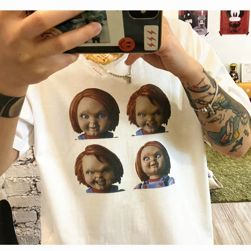 YOZOU 2022 Summer Design Cotton Child's Play Graphic Tee Tshirt Women Top Female Unisex White Oversized Loose Rave Outfits Chic |