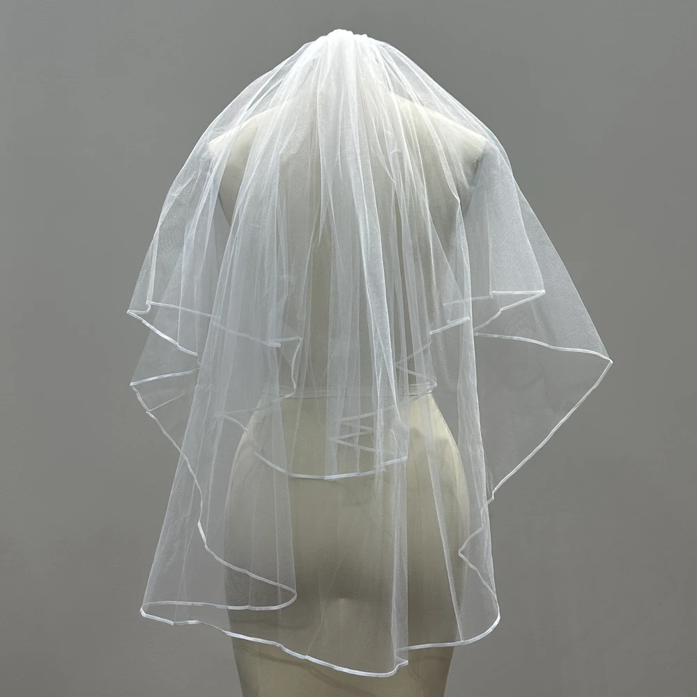 Свадебная фата Veu De Noiva с элегантным краем двухслойная короткая лентой свадебные