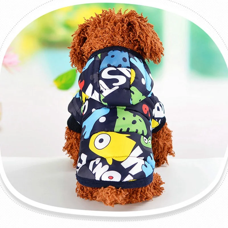 

Printed Pet Dog Winter Clothes Warm Padded Hooded Jacket Down windproof Hoodies Coat for Chihuahua Small Medium Dogs