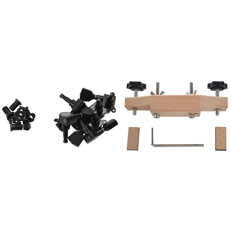 

3 Left 3 Right Guitar Strings Tuning Pegs Machine Heads With Solid Maple Guitar Bridge Install Clamp Luthier Tools