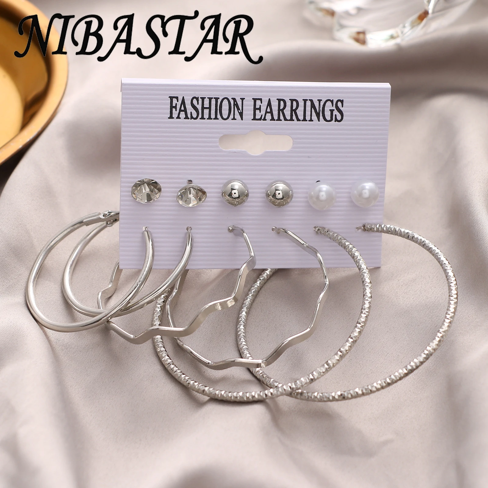 Набор из 6 серег NIBA в форме сердца и квадрата для женщин, роскошные геометрические жемчужные висячие серьги, винтажные жемчужные циркониевые серьги-гвоздики, ювелирные изделия