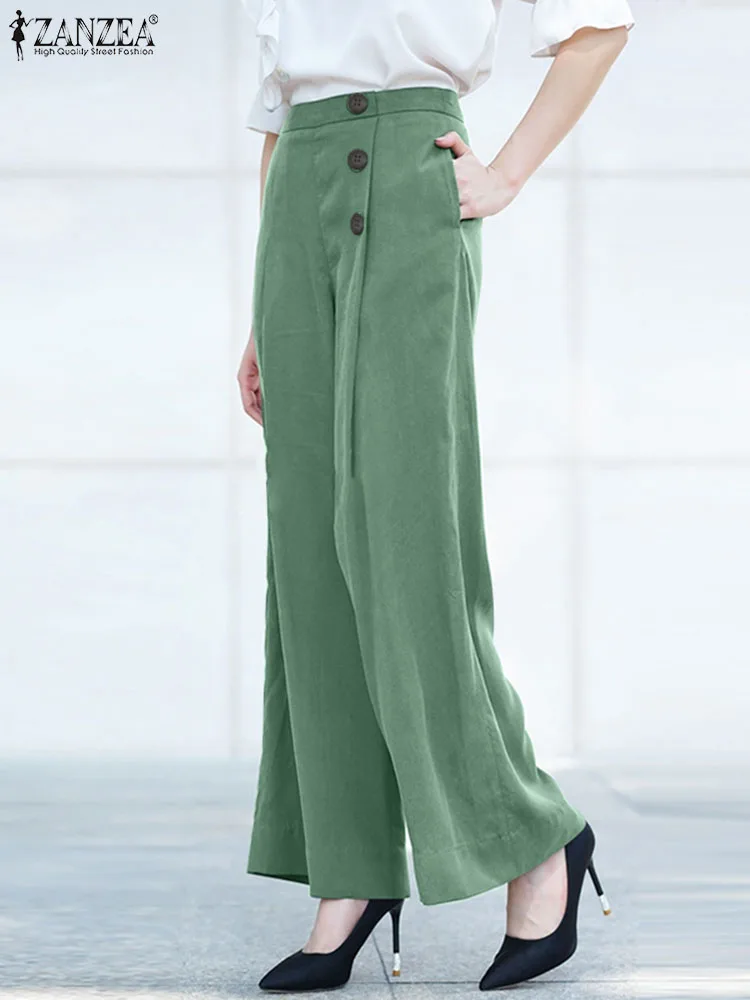 ZANZEA 2024 летние офисные брюки винтажные с широкими штанинами женские элегантные