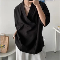 japanese style streetwear thin oversized summer v neck short sleeve men sweatshirt fashion harajuku casual t shirt white black