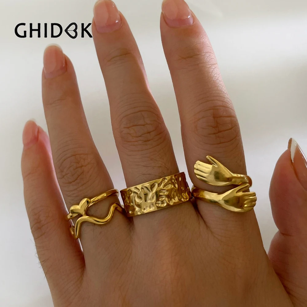 GHIDBK модные кольца из нержавеющей стали романтическая любовь резное кованое