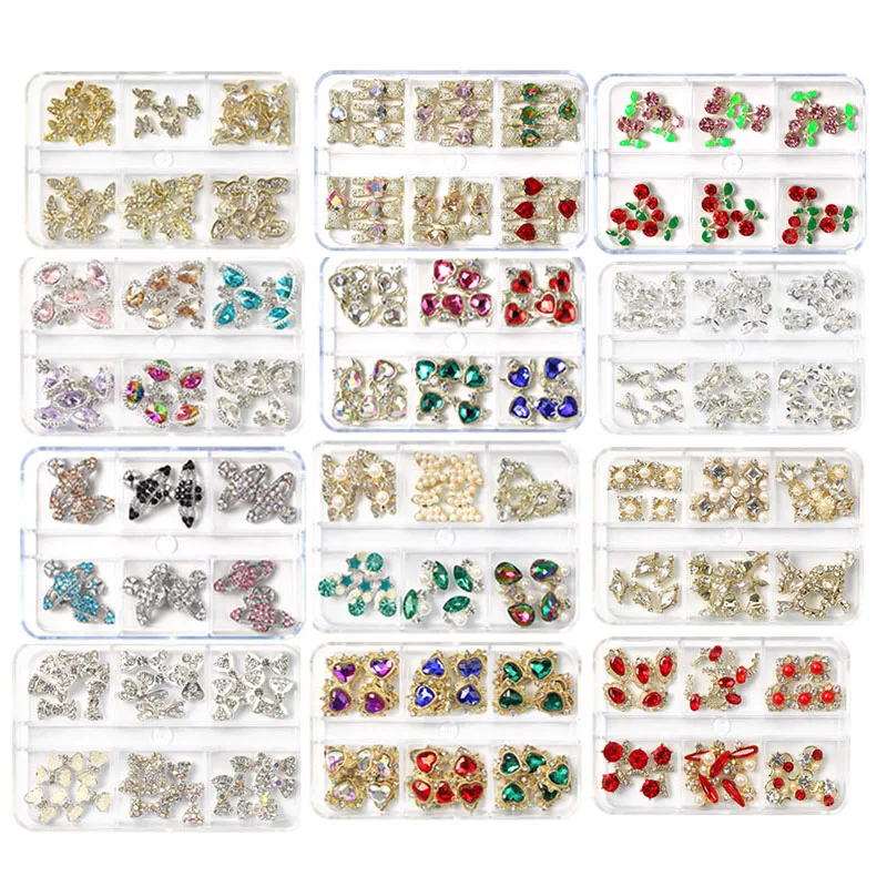 

24/30Pcs Glass Luxury Nail Dangle Rhinestones 6Grids/Box Zircon Crystal Parts 3D Charms Bulk Gems Jewelry Nail Art Decoration