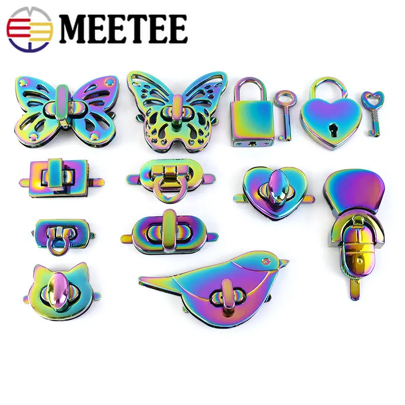 

2/4Pcs Rainbow Metal Clasp Turn Twist Bag Lock Decoration Buckle Purse Handbags Leather Bags Closure Craft Hardware Accessories