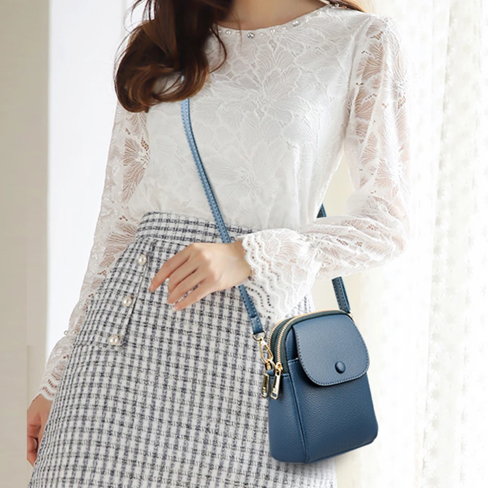 High Quality Leather Mobile Phone Bag for Woman Fashion Adjustable Strap Shoulder Messenger Bags Casual Lady Clutch Phone Purses